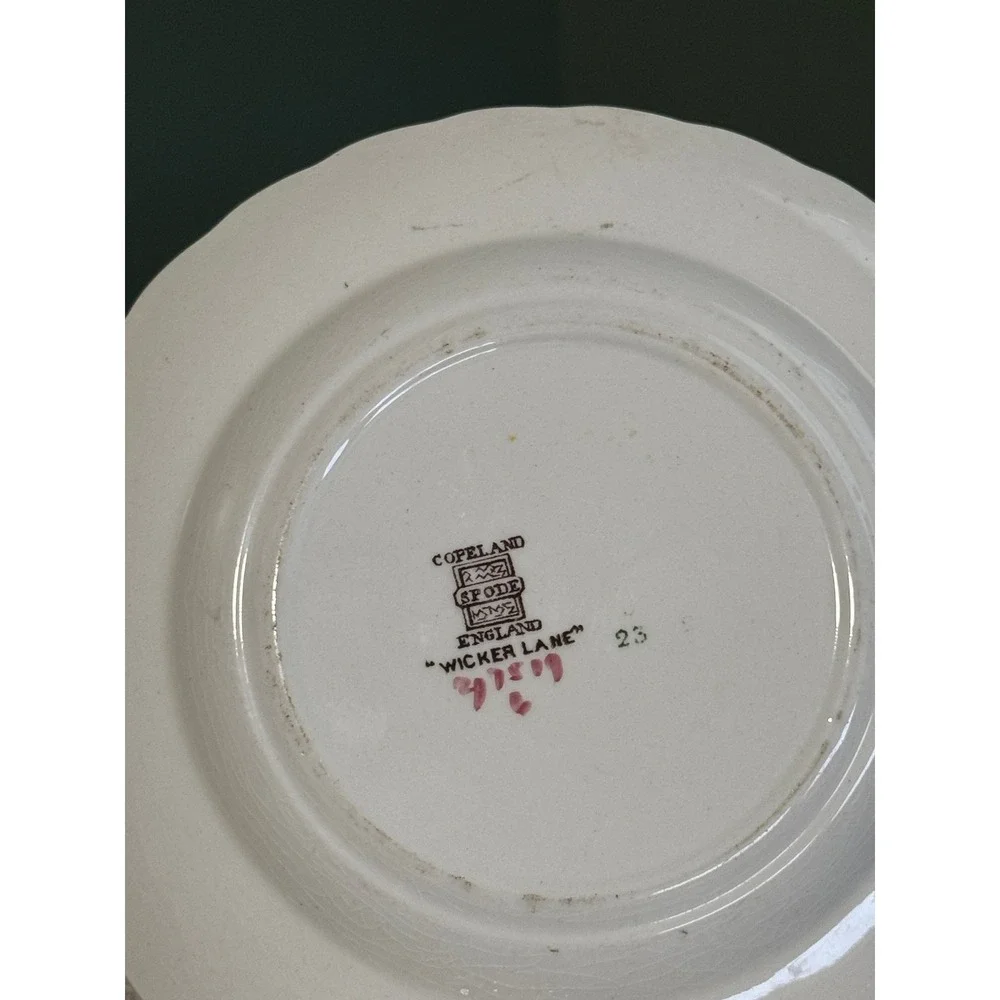 Four Copeland Spode Wicker Lane Floral Basketweave Scalloped Bread Plates